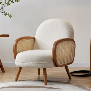 Nordic Rattan Leisure Single Sofa Chair - Solid Wood, Modern Fabric Design