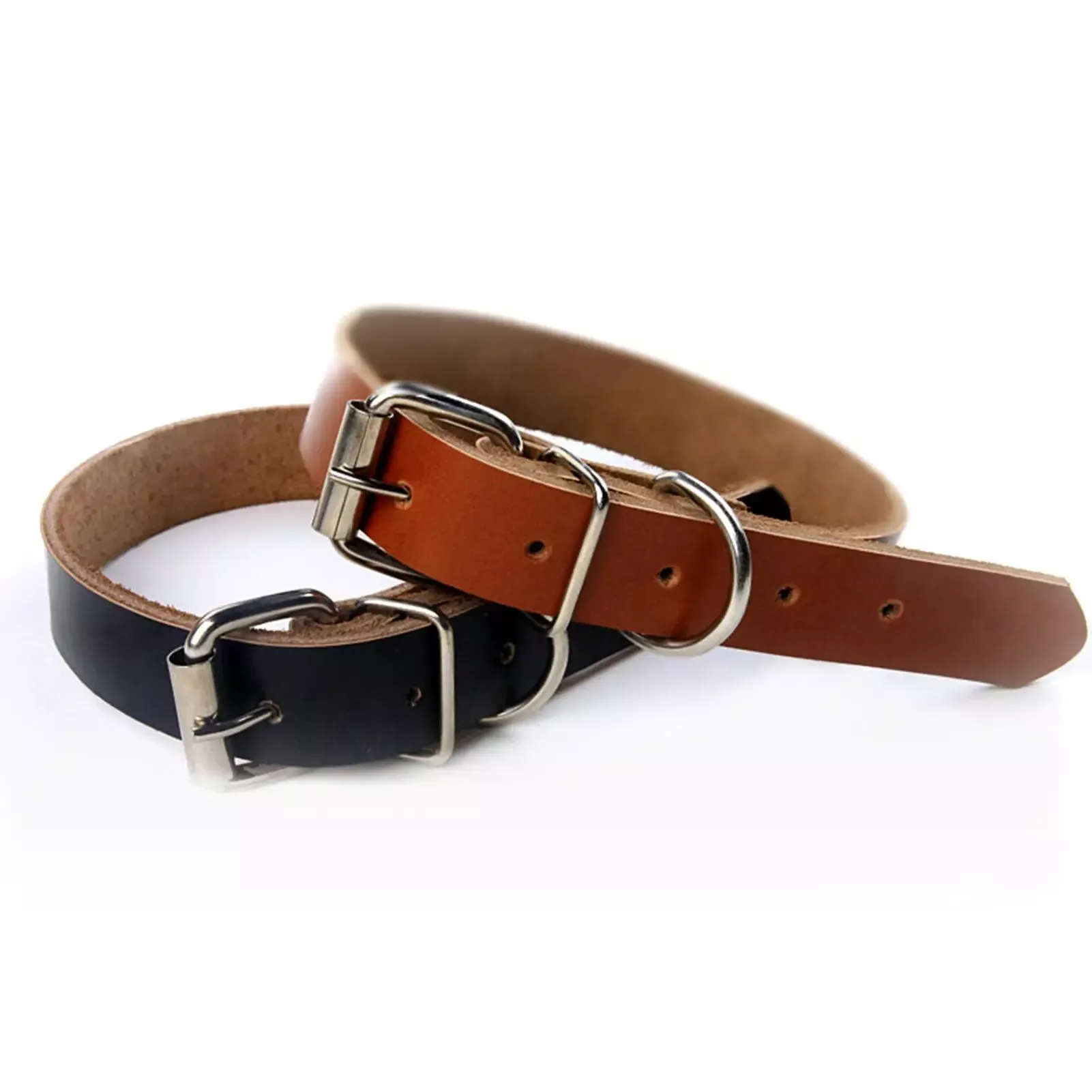 Adjustable Rolled Leather Dog Collar with Metal Buckle