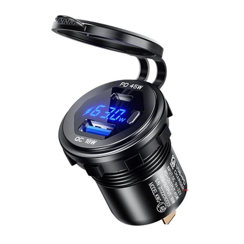 Dual USB Car Charger Socket with Quick Charge 3.0 & Type C