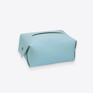 Blue Polyurethane Leather Tissue Box Cover